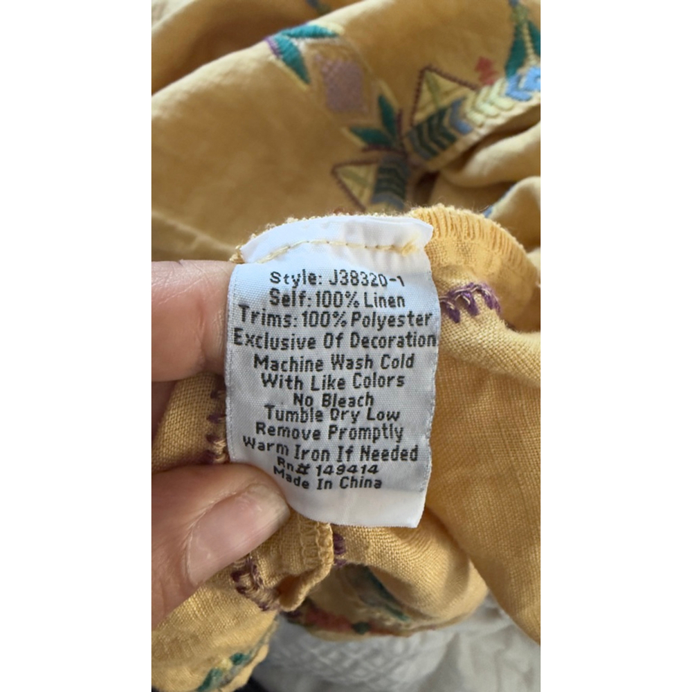 Women's Johnny Was Yellow Embroidered Linen Mini Dress L - Picture 5 of 5